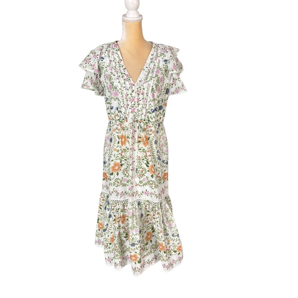 Farm Rio Folk Floral Lace Midi Dress Off White Size Medium - Picture 2 of 16